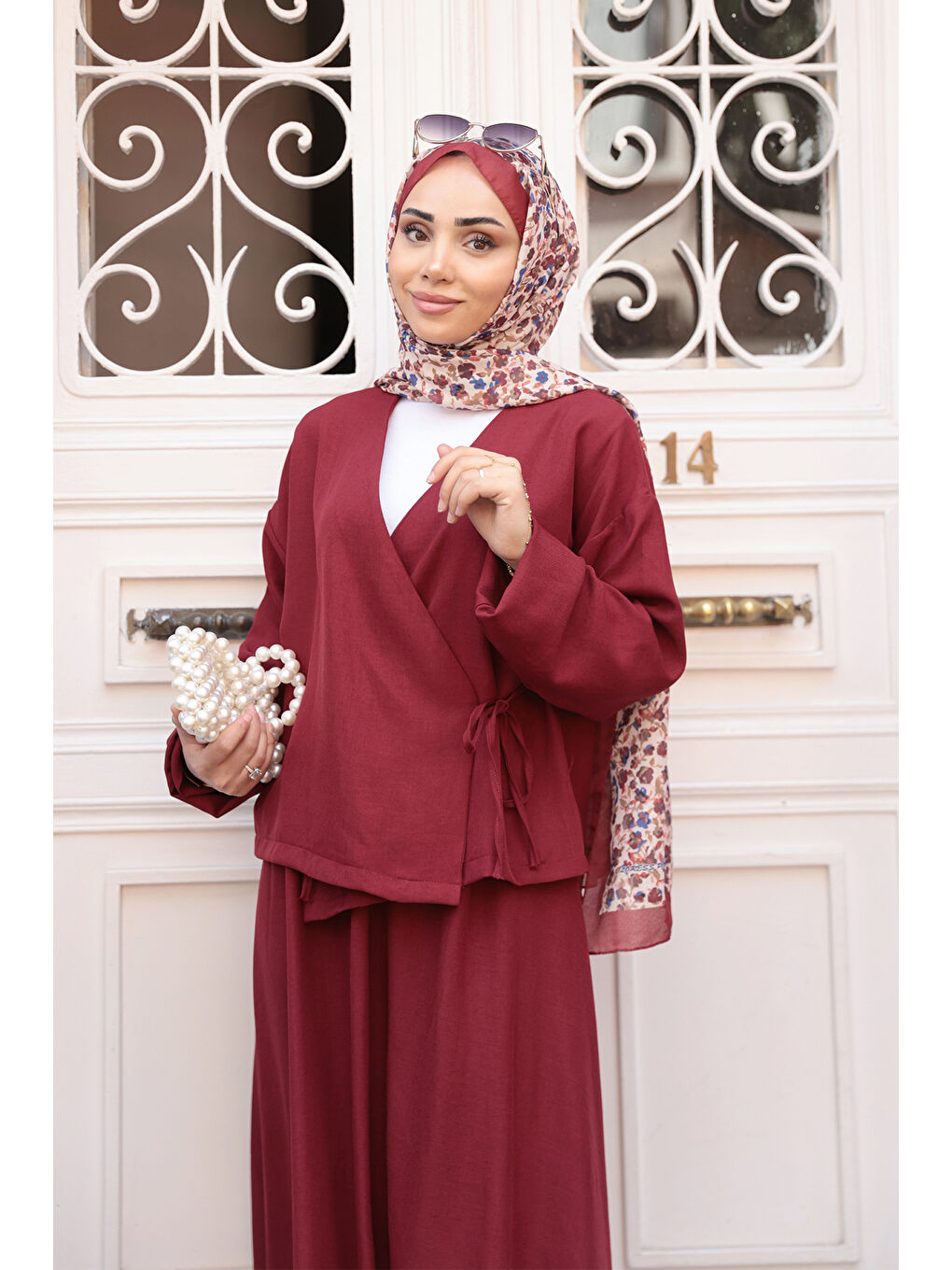 Kadın Yandan Bağlamalı Etekli Takım Bordo-4