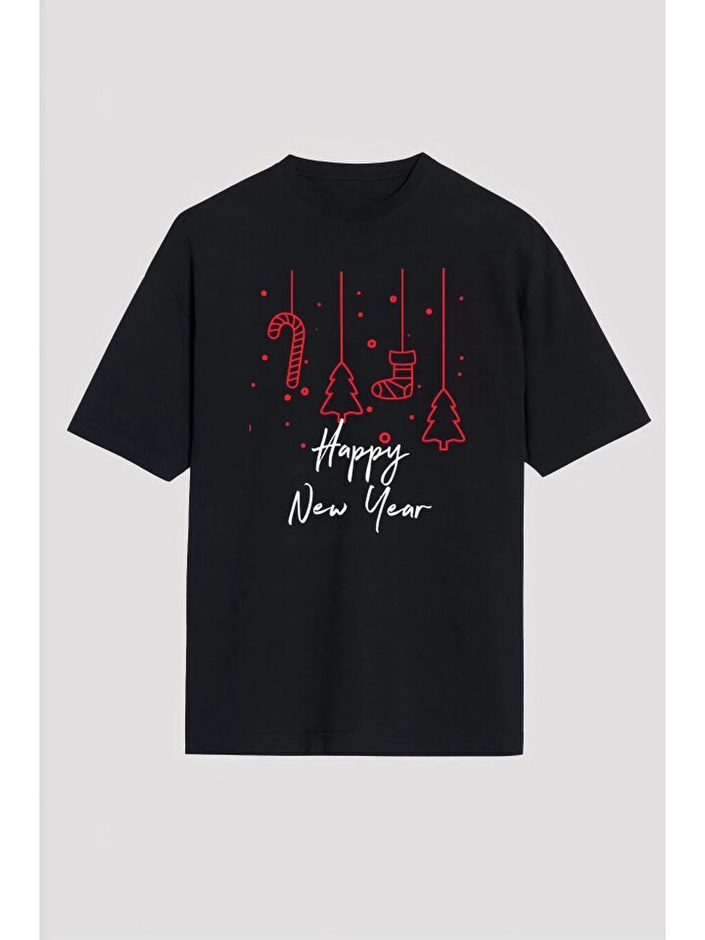 Happy New Year Baskılı T-shirt - Siyah