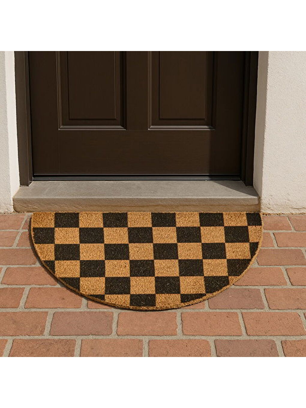 Karışık Koko Plaid Yarım Ay Kapı Önü Paspası - Renkli - 45x75 cm