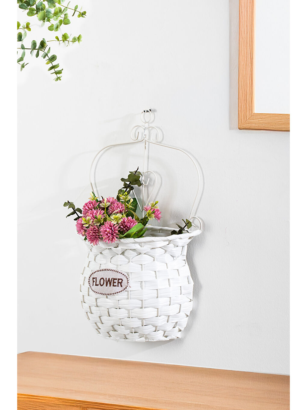 2066 Beyaz Dekoratif Çok Amaçlı Saksılık Hasır Modelli Saksı Çiçeklik 24x40cm-2