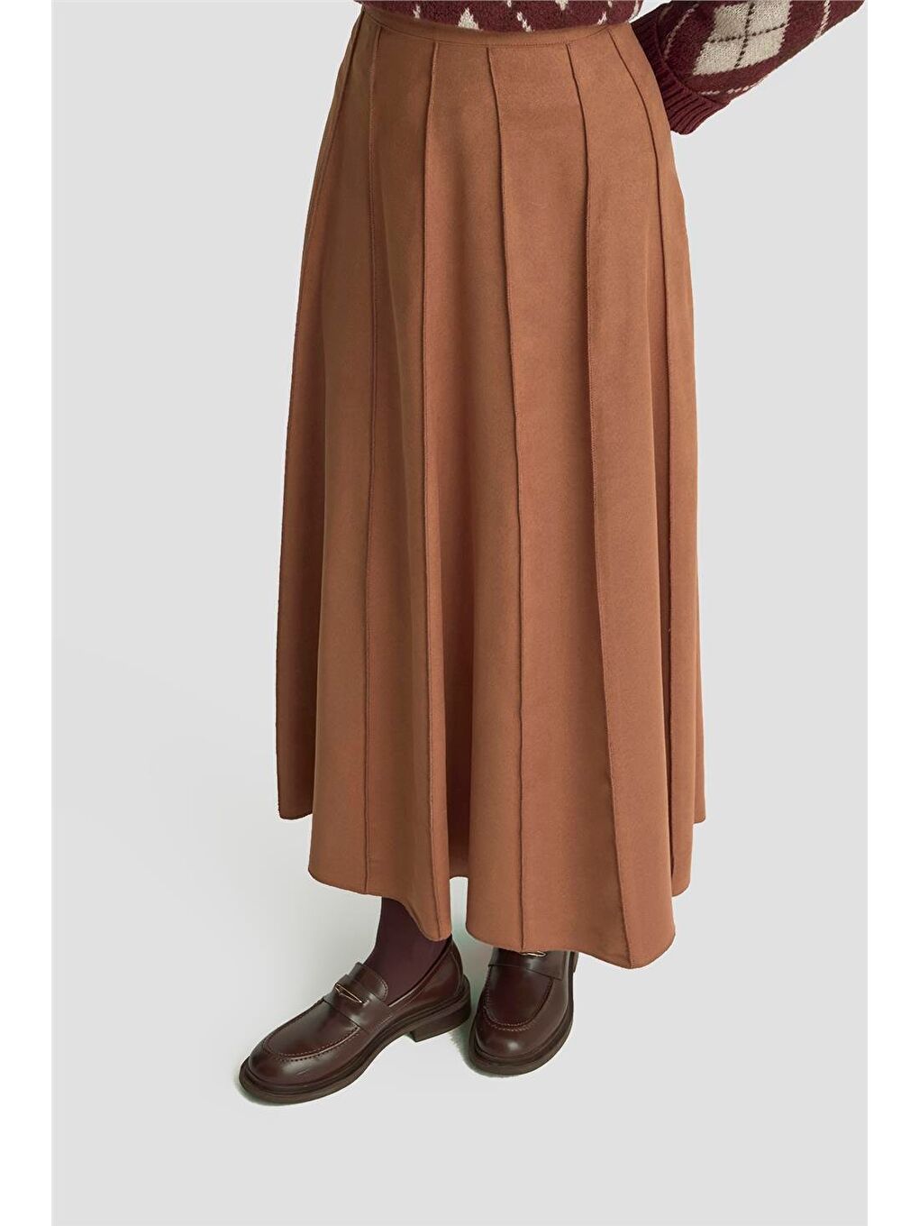 Kahverengi Dikişli Süet Etek 25K1924 Camel-2