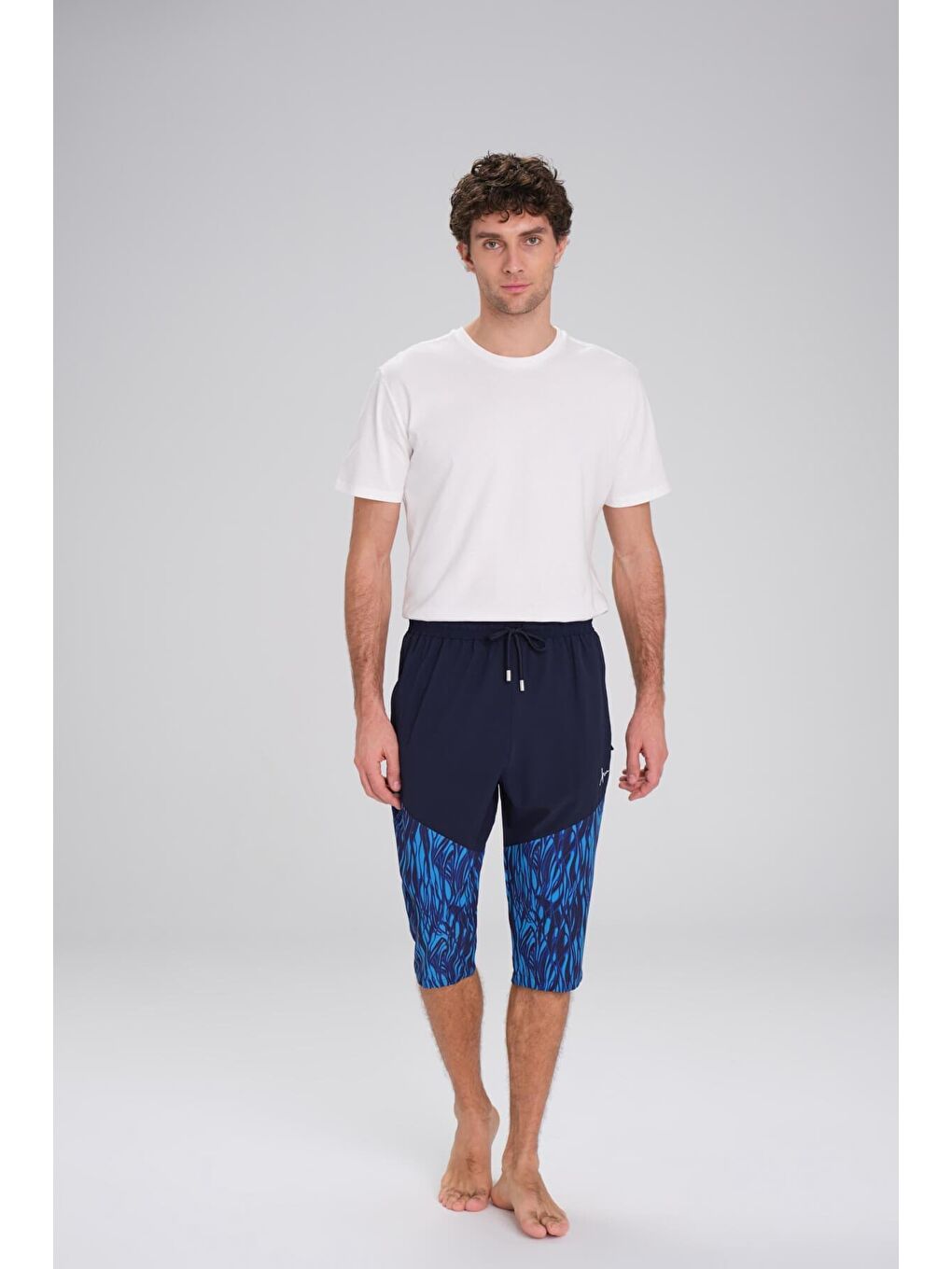 Desenli Lacivert Mavi Uzun Erkek Havuz Ve Deniz Şortu 2411