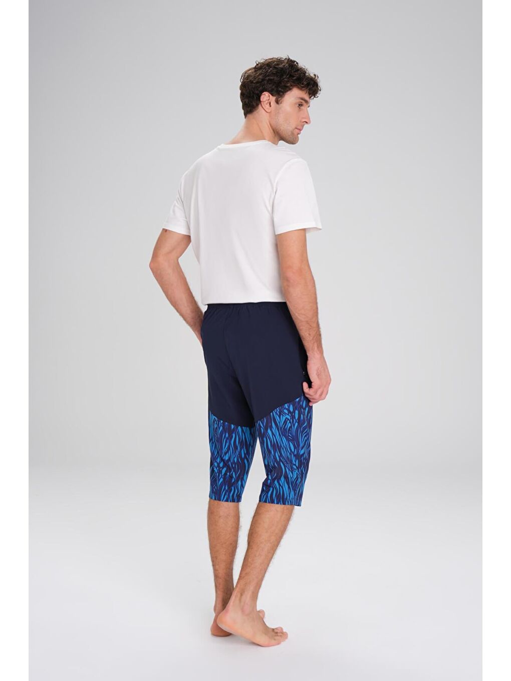 Desenli Lacivert Mavi Uzun Erkek Havuz Ve Deniz Şortu 2411-1
