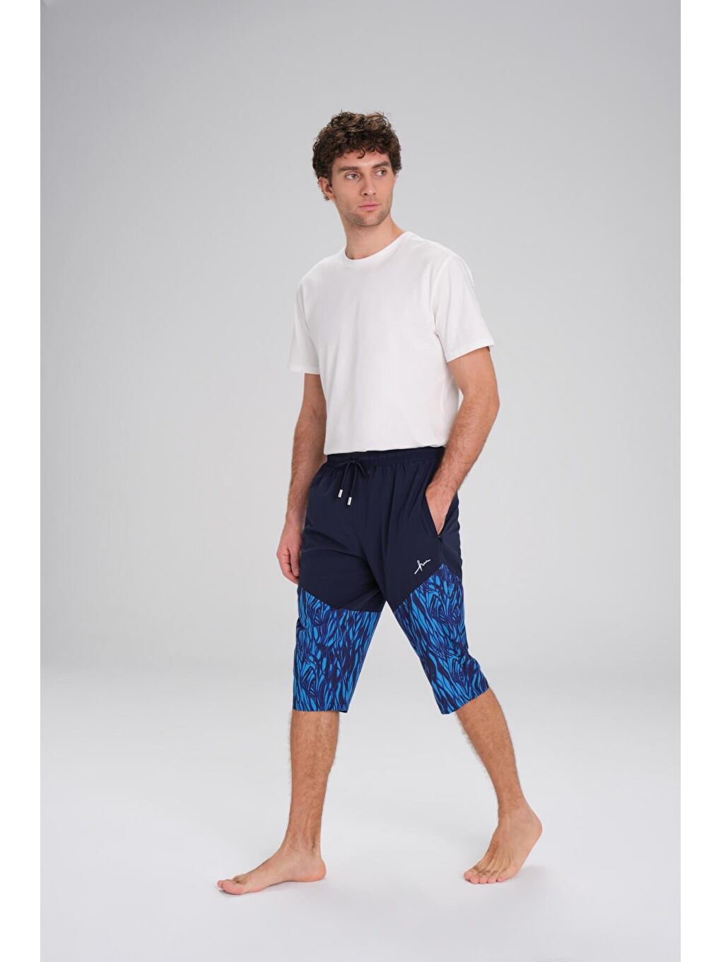 Desenli Lacivert Mavi Uzun Erkek Havuz Ve Deniz Şortu 2411-2