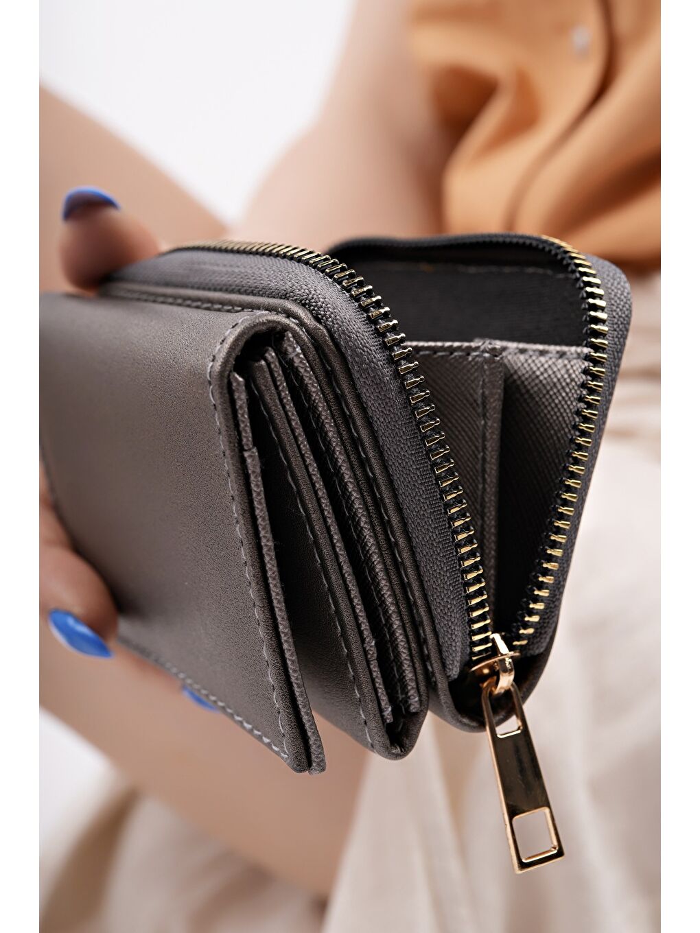 Gri LİTTLE Bozuk & Kağıt Para Bölmeli Fermuarlı Kartlık Kadın Cüzdan-1