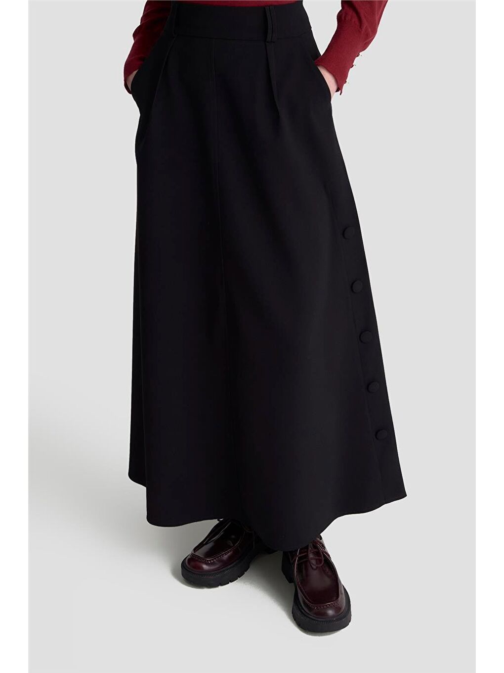 Düğme Detaylı Çan Etek 25Km1023 Siyah-2