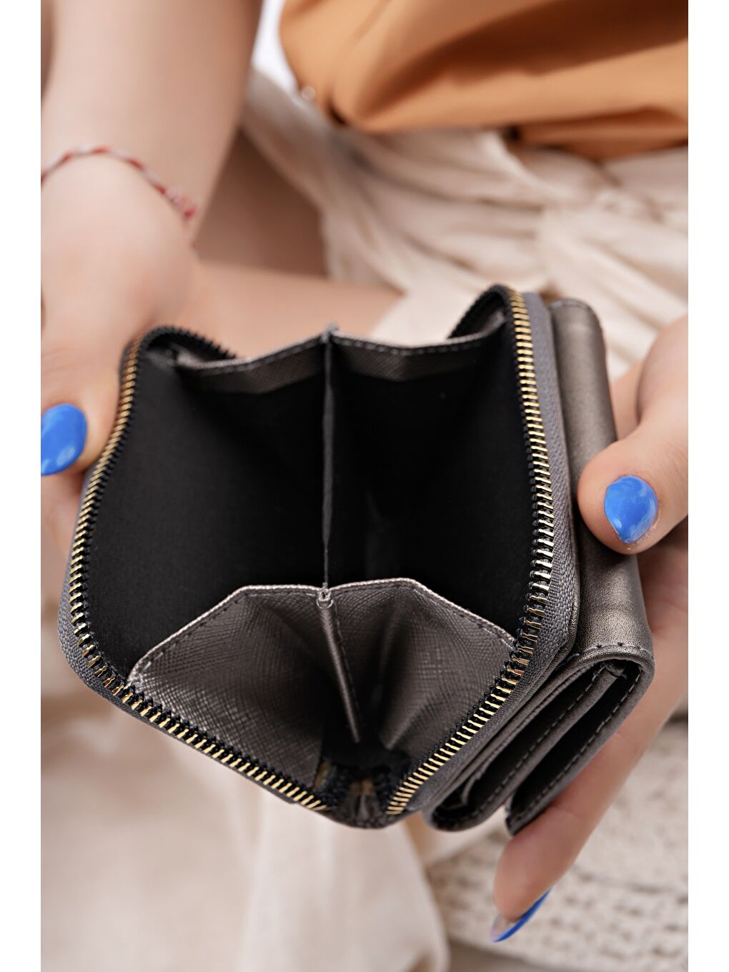 Gri LİTTLE Bozuk & Kağıt Para Bölmeli Fermuarlı Kartlık Kadın Cüzdan-2