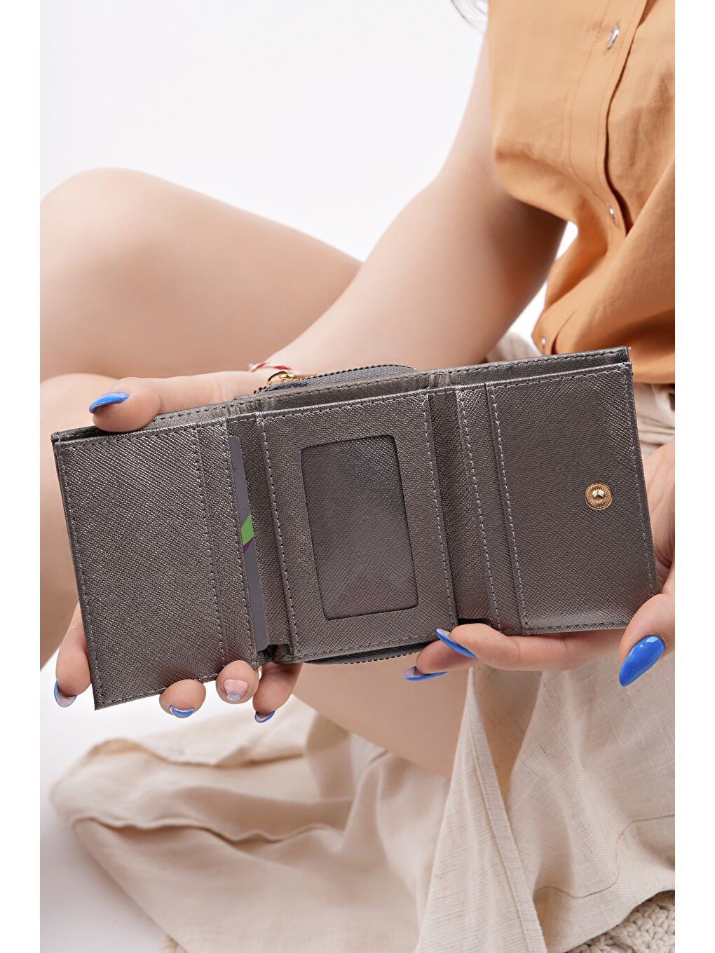 Gri LİTTLE Bozuk & Kağıt Para Bölmeli Fermuarlı Kartlık Kadın Cüzdan-3