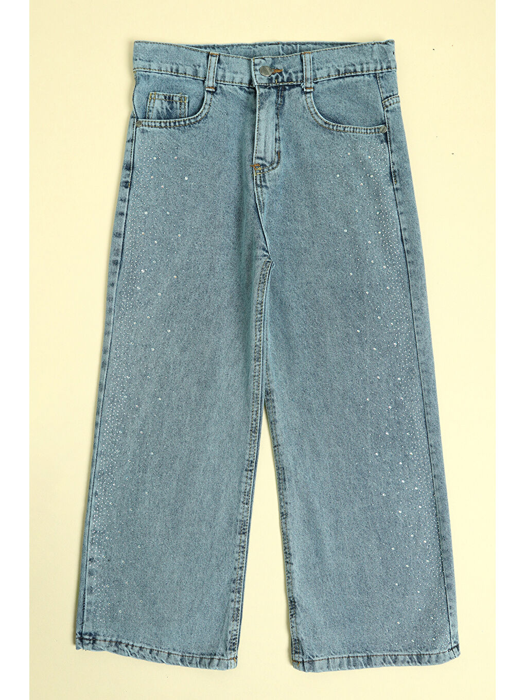 Mavi Beli Ayarlanabilir Taşlı Kız Çocuk Palazzo Pantolon