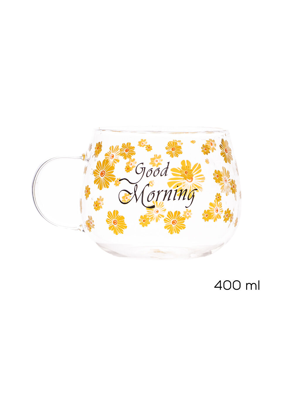 2089 Borosilikat Isıya Ateşe Dayanıklı Cam Kulplu Çay Bardağı Kahve Bardak Kupa Sarı 400 ml-1