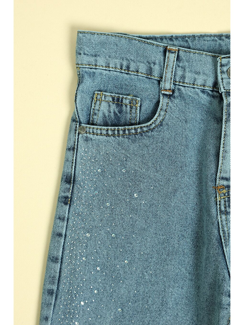 Mavi Beli Ayarlanabilir Taşlı Kız Çocuk Palazzo Pantolon-1