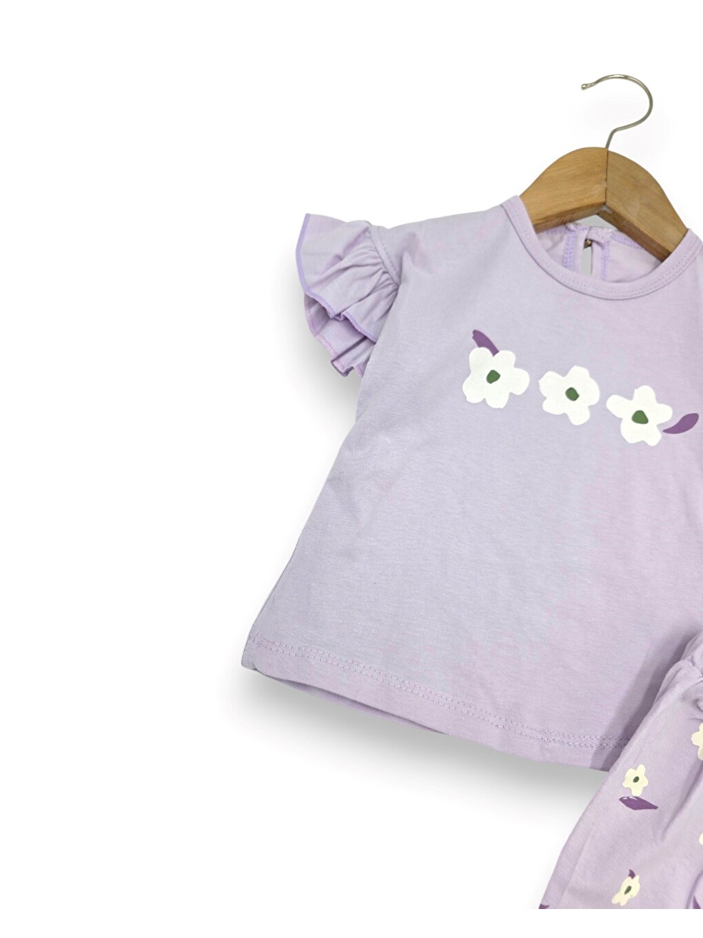 Lila Kız Bebek Yazlık Çiçek Baskılı Şortlu T-shirtlü 2'li Alt Üst Takım-3