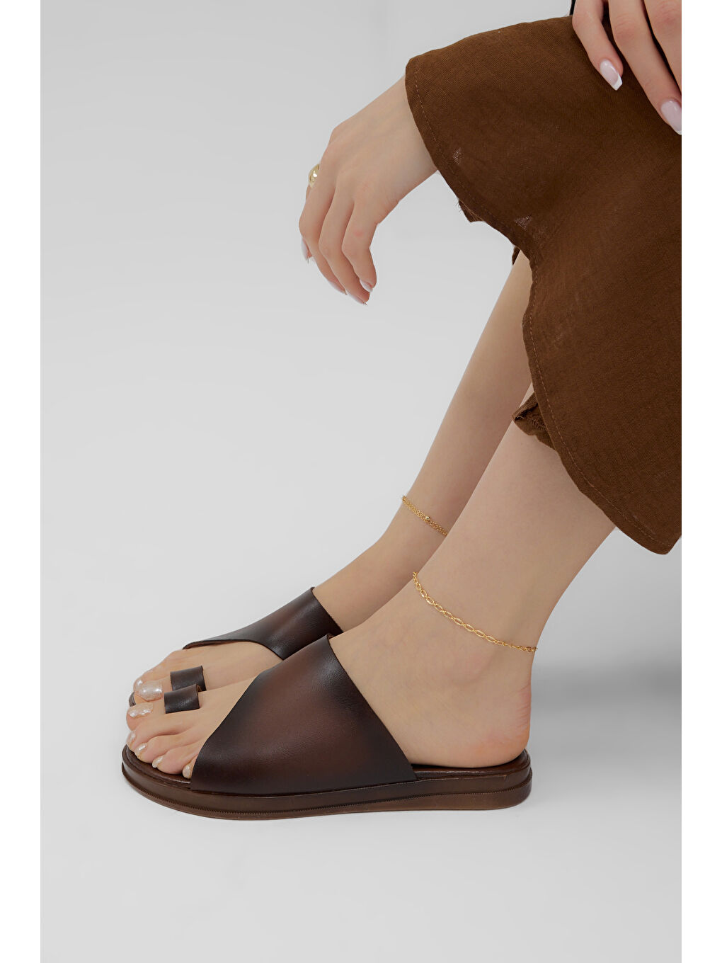 Kahverengi Kadın Taba Termo Taban Rahat Kalıp Günlük Terlik-2