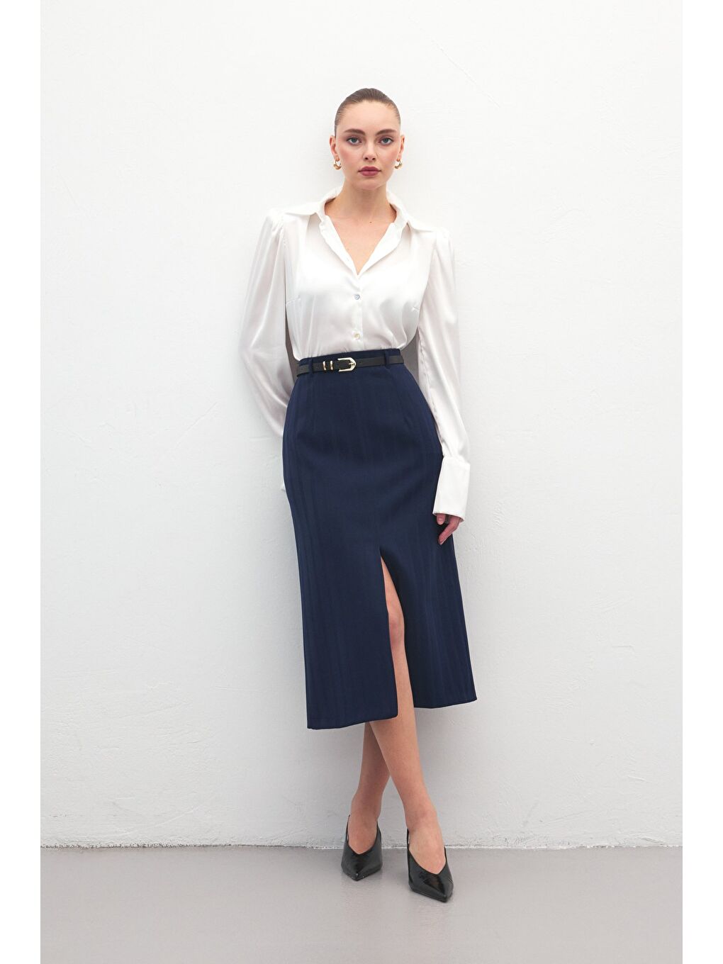 Anna Yırtmaçlı Etek - Lacivert-3