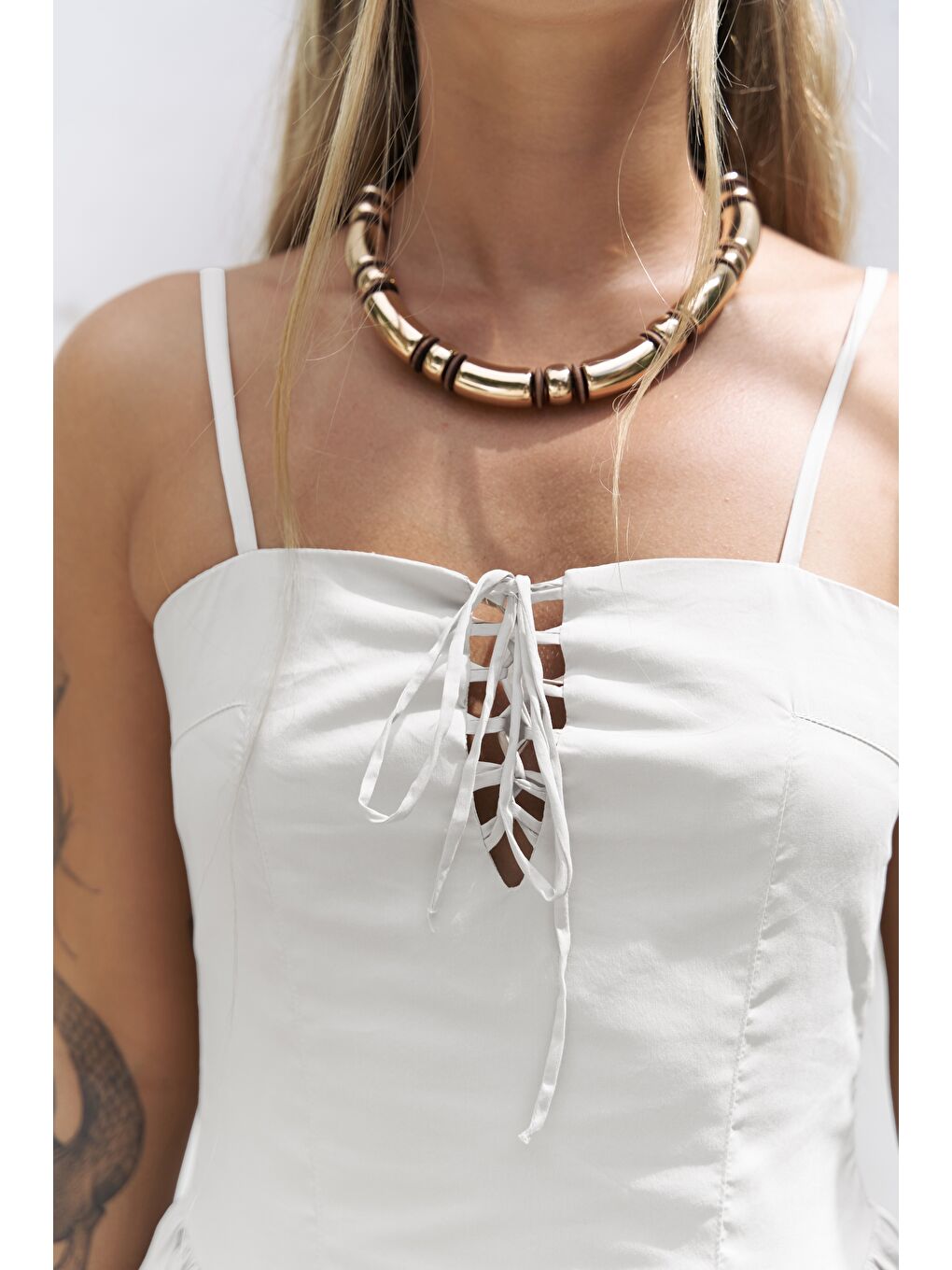 Narissa Askılı Midi Ekru Elbise-5