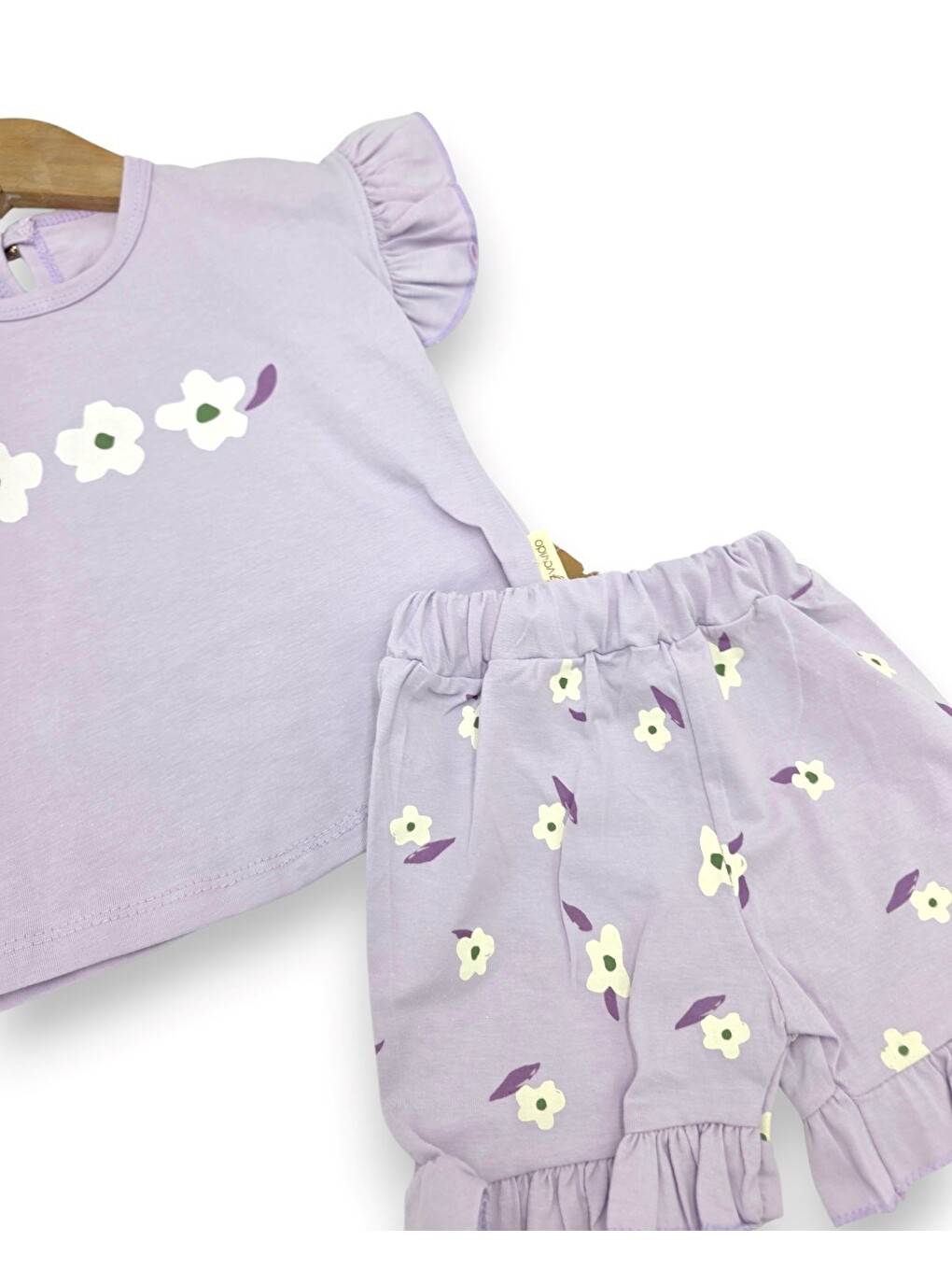 Lila Kız Bebek Yazlık Çiçek Baskılı Şortlu T-shirtlü 2'li Alt Üst Takım-5
