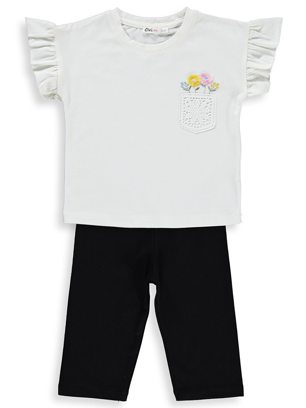 Siyah Girls Fiyonklu 2-5 Yaş Takım - Ekru