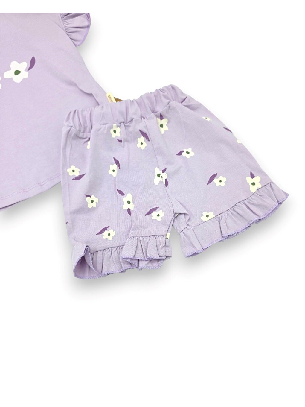 Lila Kız Bebek Yazlık Çiçek Baskılı Şortlu T-shirtlü 2'li Alt Üst Takım-6