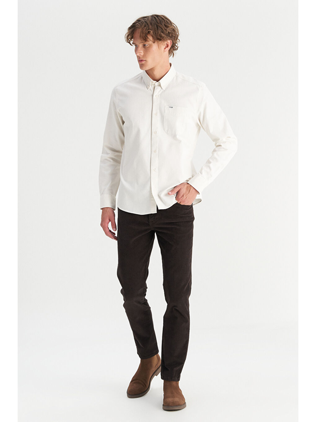 %100 Pamuk Regular Fit Normal Kesim Cep Detaylı Bej Gömlek-1