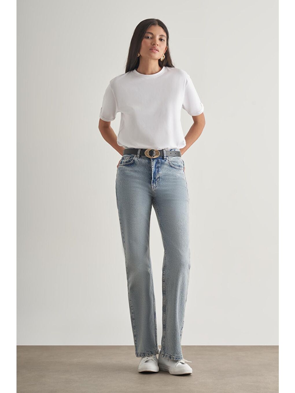 Straight Fit Yüksek Bel Mavi Denim Pantolon