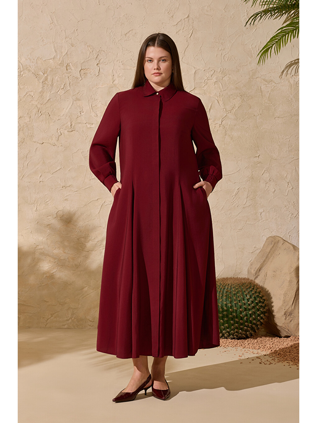 Bordo Godeli Modal Elbise-3