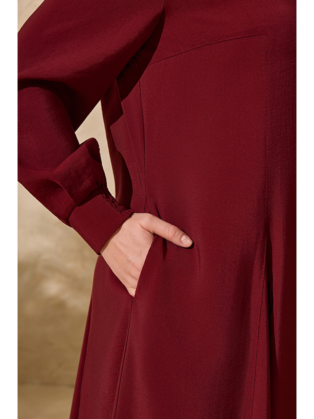 Bordo Godeli Modal Elbise-4