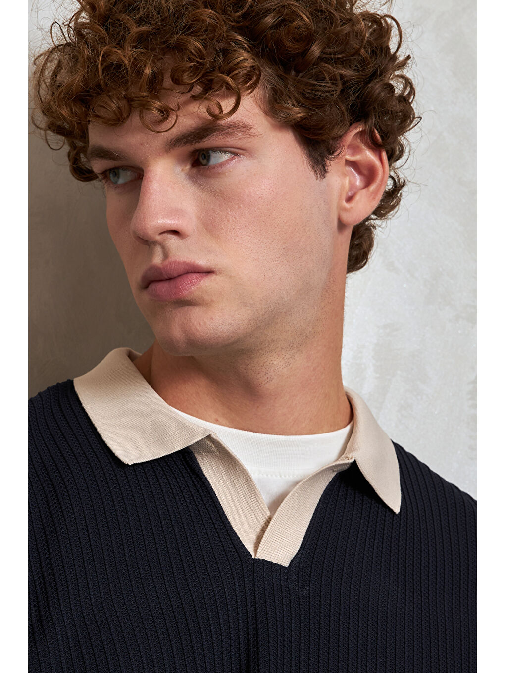 Lacivert Erkek Polo Yaka Nopeli Oversize Triko Kazak-3