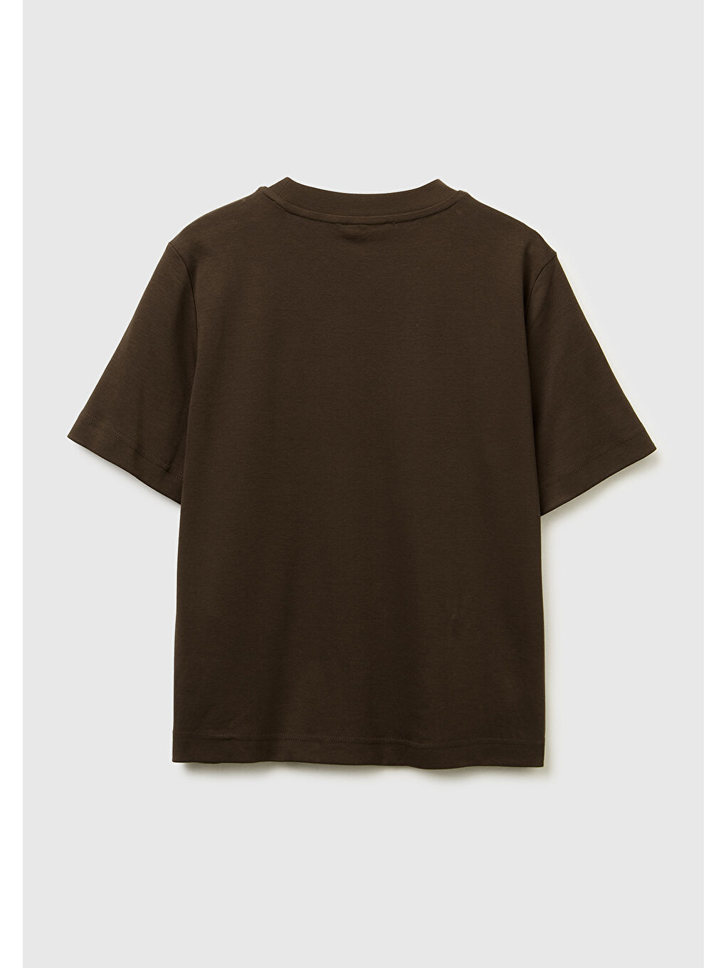 Kadın Koyu Kahverengi %100 Pamuk Önü Çiçek İşlemeli Bisiklet Yaka T-Shirt-3