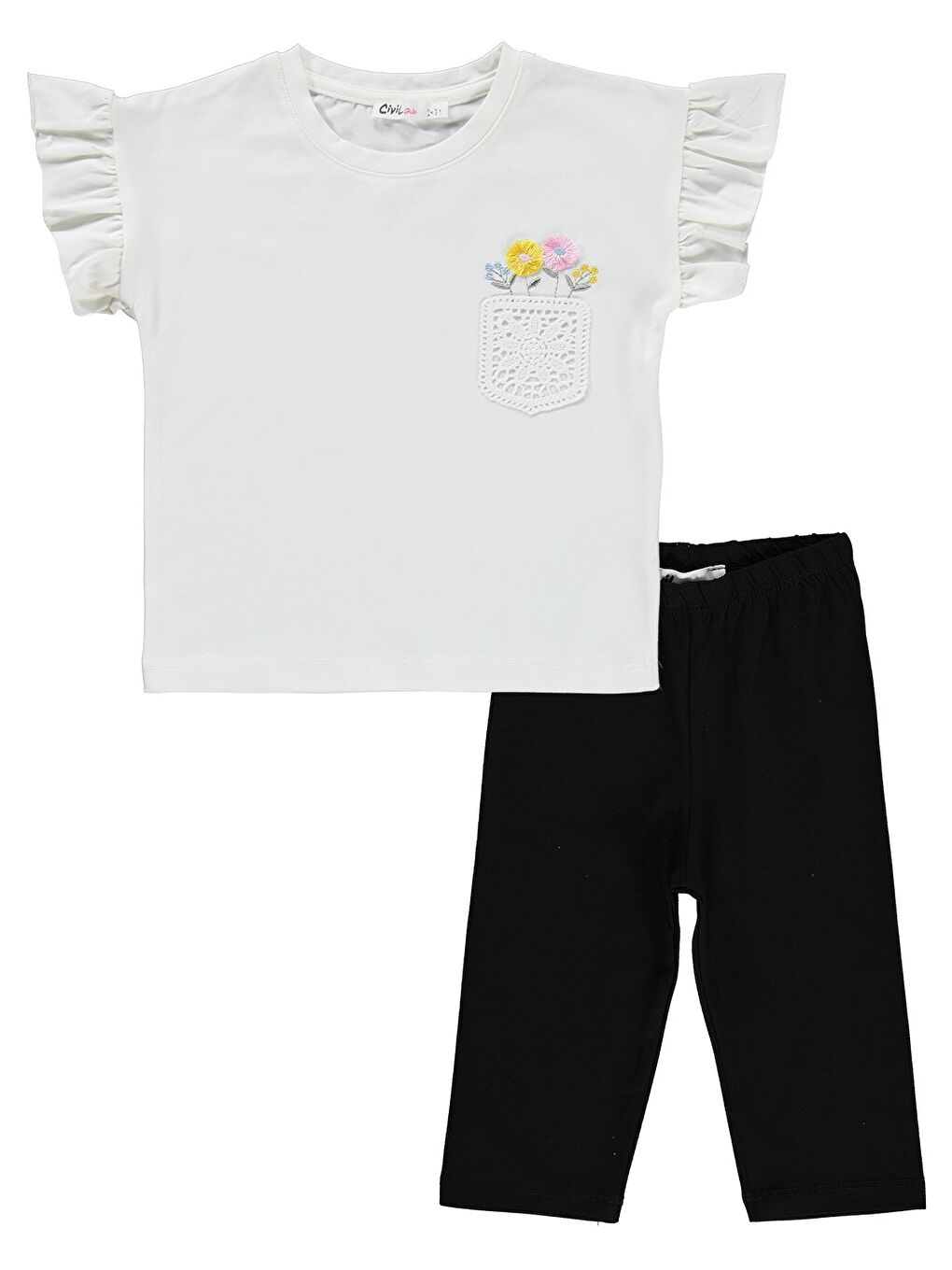 Siyah Girls Fiyonklu 2-5 Yaş Takım - Ekru-3
