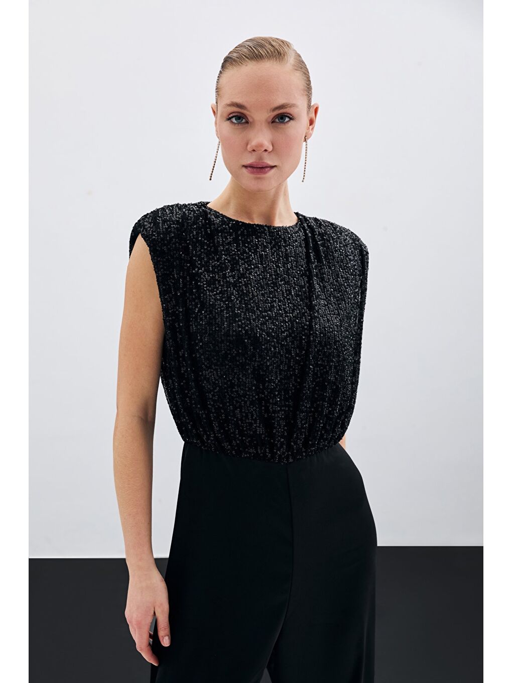 Payetli Saten Tulum - Siyah-3