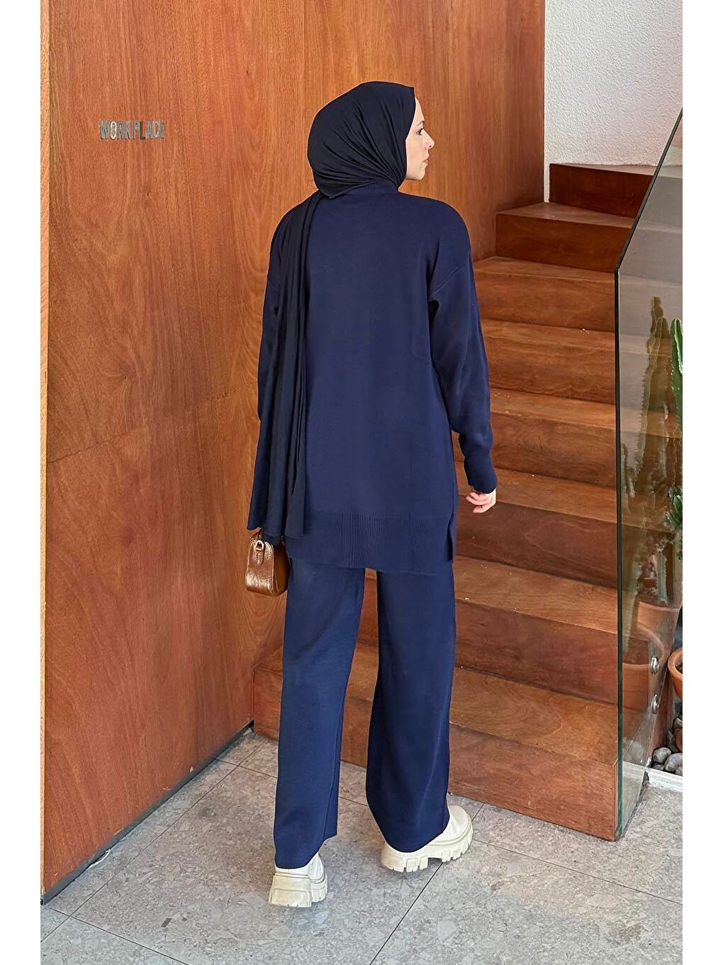 Cep Detaylı Triko Takım Lacivert-3