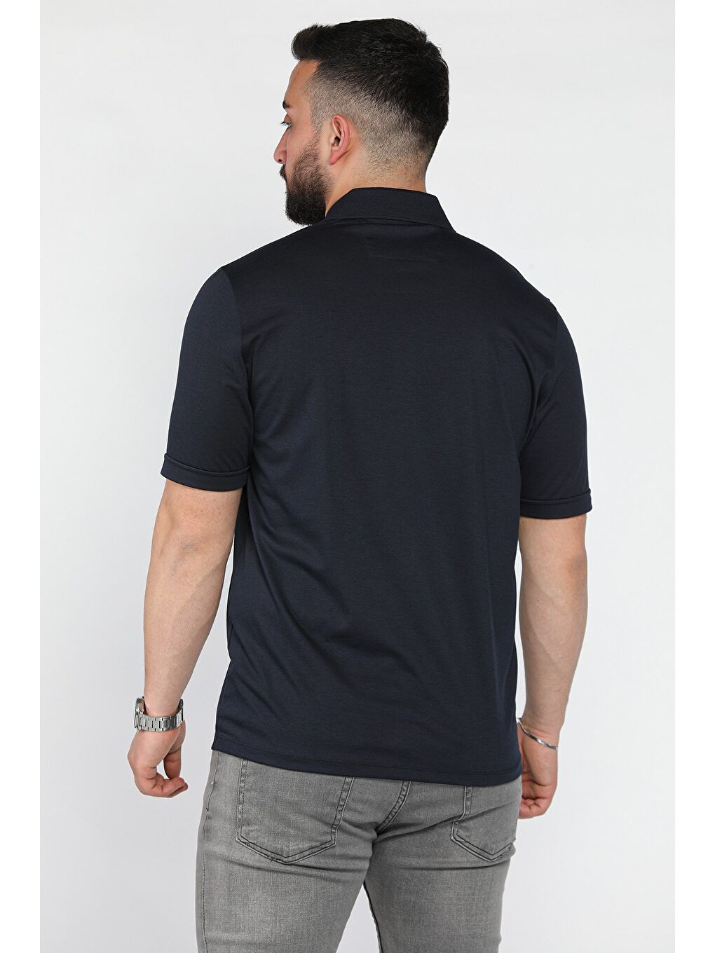 Lacivert Polo Yaka Yarım Düğmeli Cepli Erkek Tişört-2