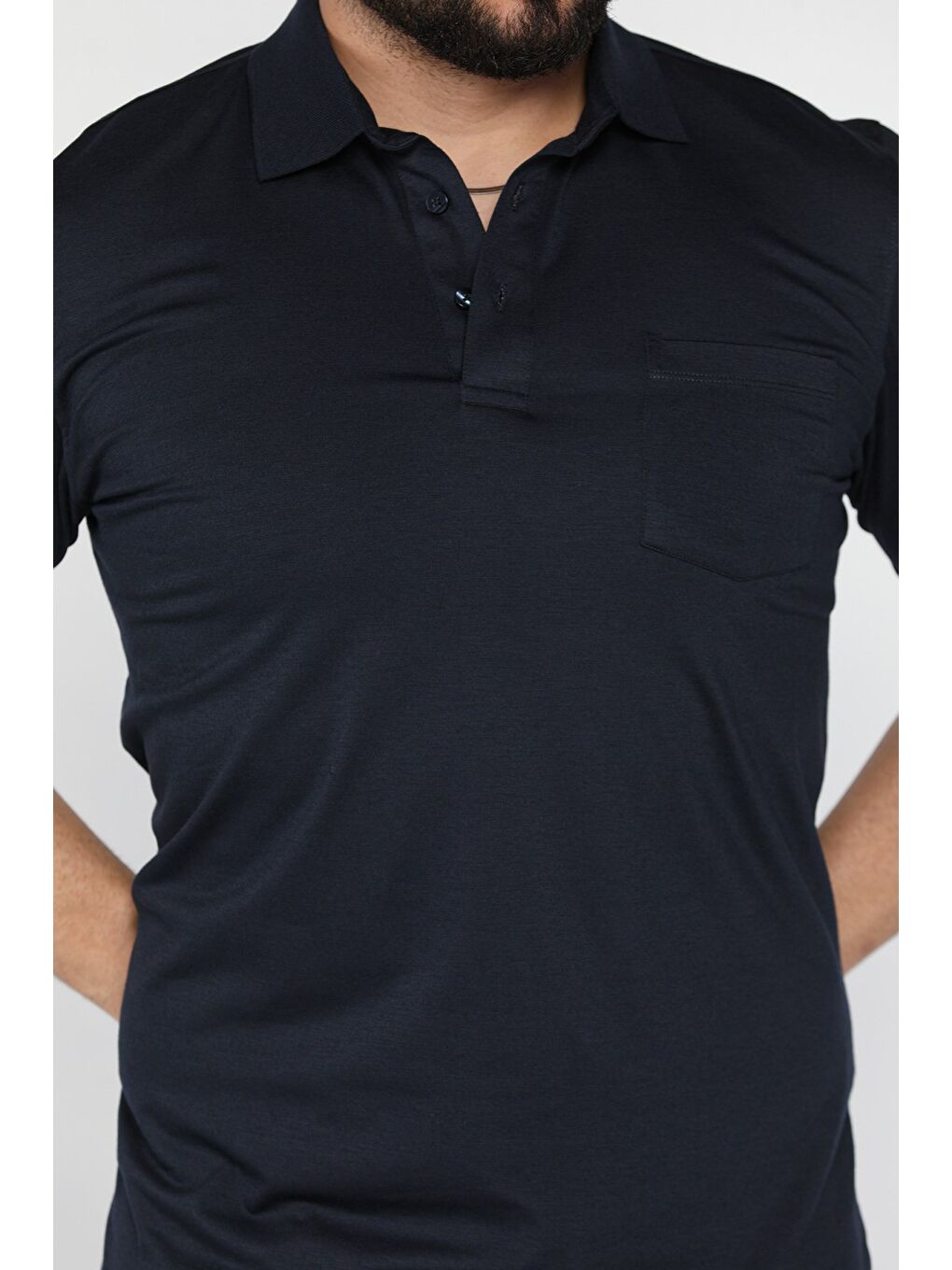 Lacivert Polo Yaka Yarım Düğmeli Cepli Erkek Tişört-3