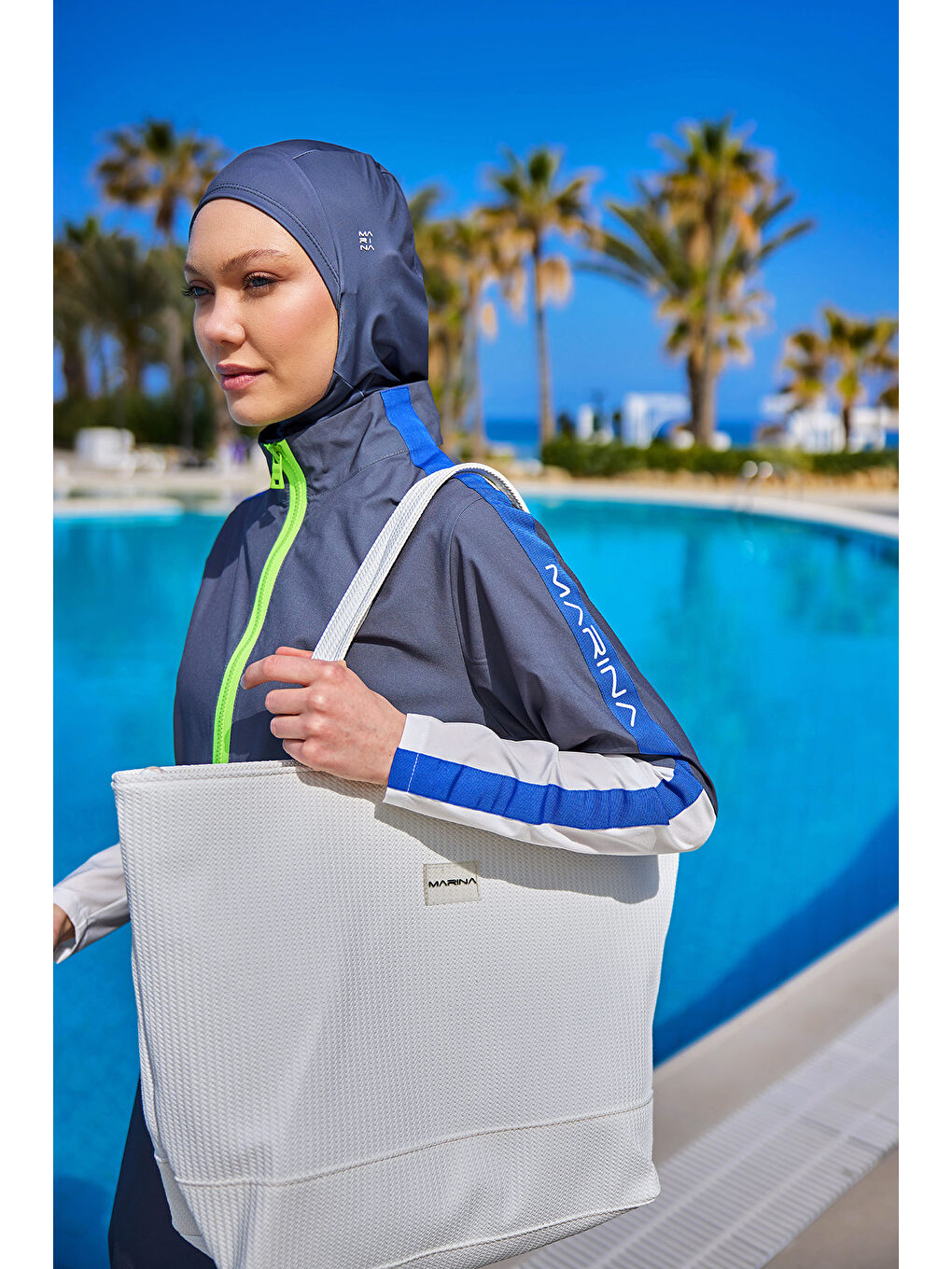 Beyaz Suni Deri Plaj Çantası Astarlı CA2502-2-1