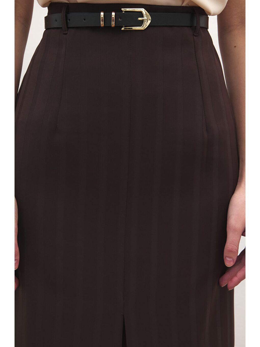 Kahverengi Anna Yırtmaçlı Etek - Kahve-5