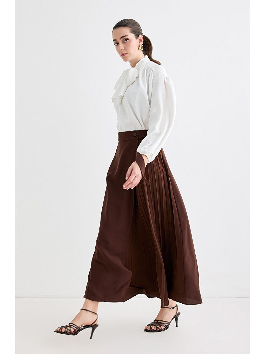 Kahverengi Rita Piliseli Anvelop Etek Kahve-1