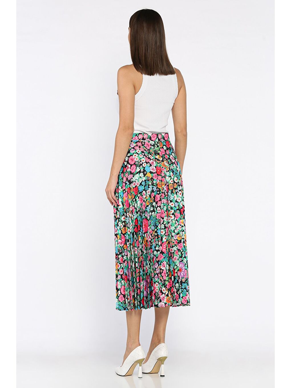 Karışık Çiçek Desenli Pileli Etek-2