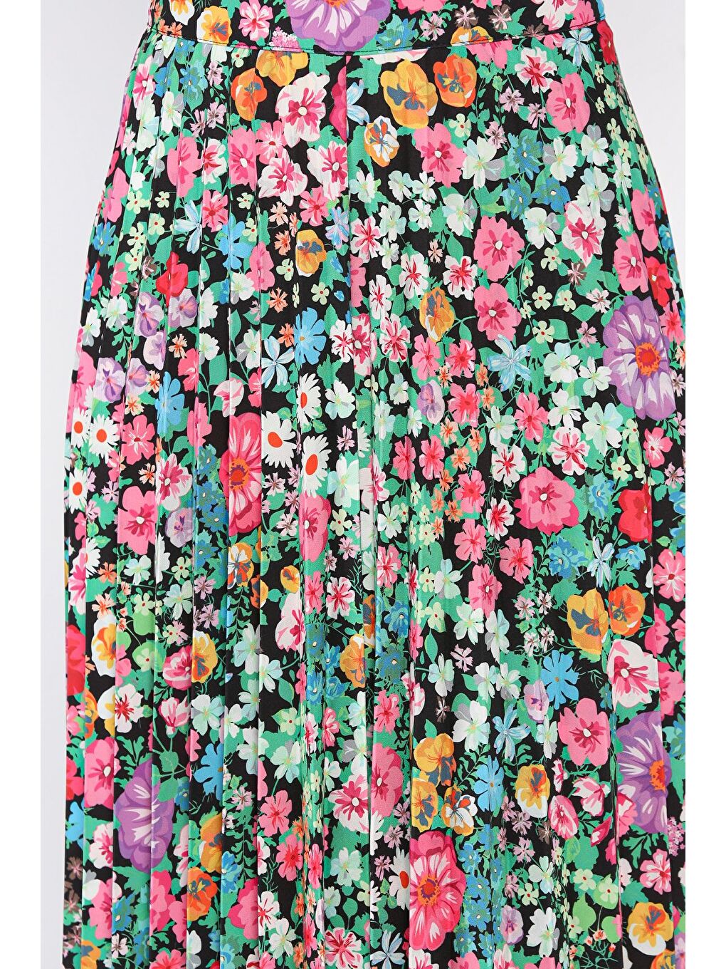 Karışık Çiçek Desenli Pileli Etek-3