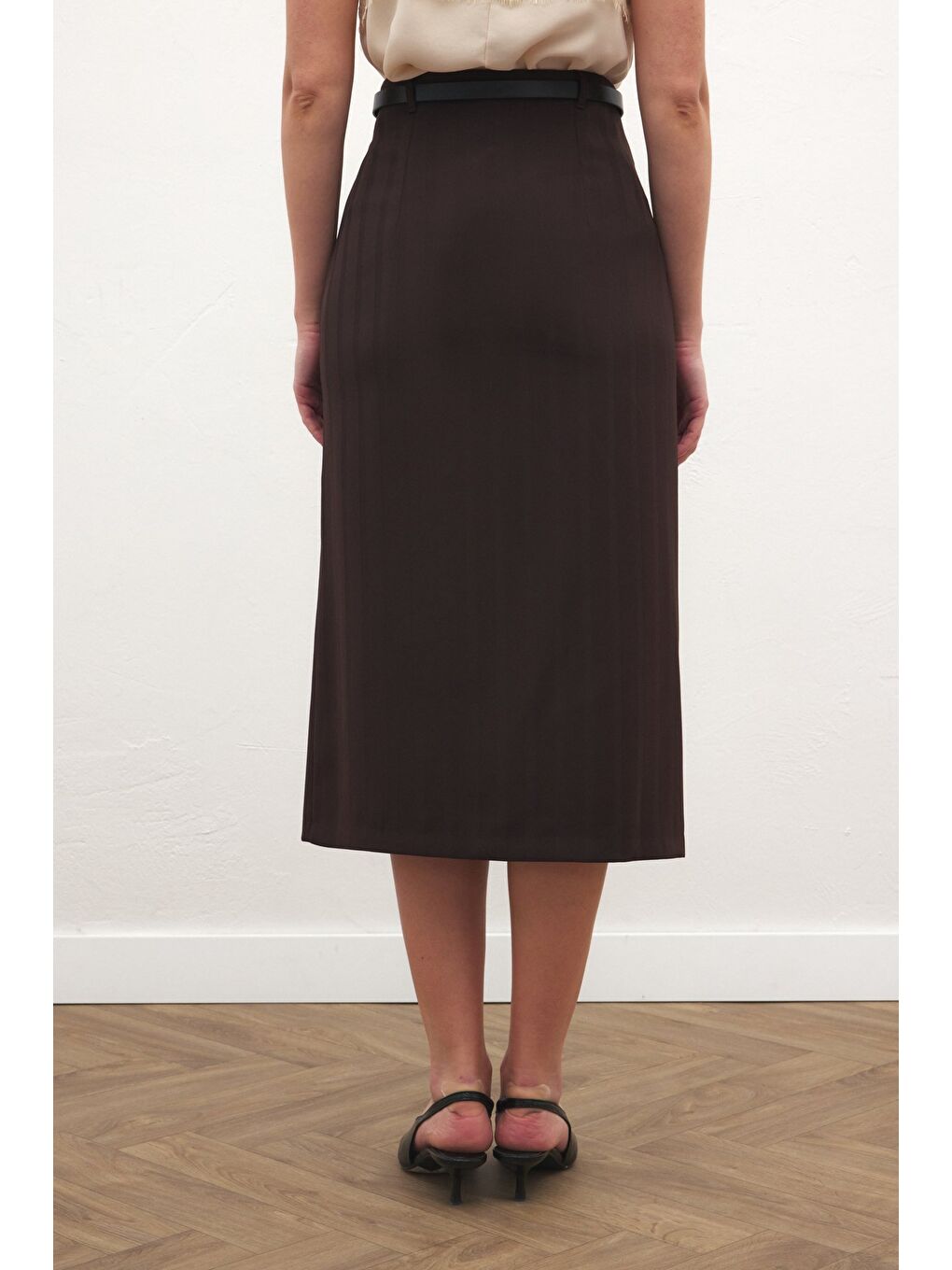 Kahverengi Anna Yırtmaçlı Etek - Kahve-7