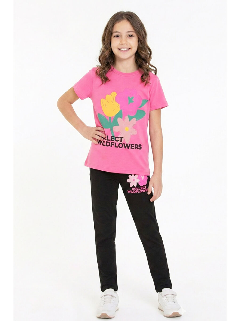 Fuşya Kız Çocuk Çiçek Baskılı-Taytlı Alt-Üst Takım 3-10 Yaş 12550