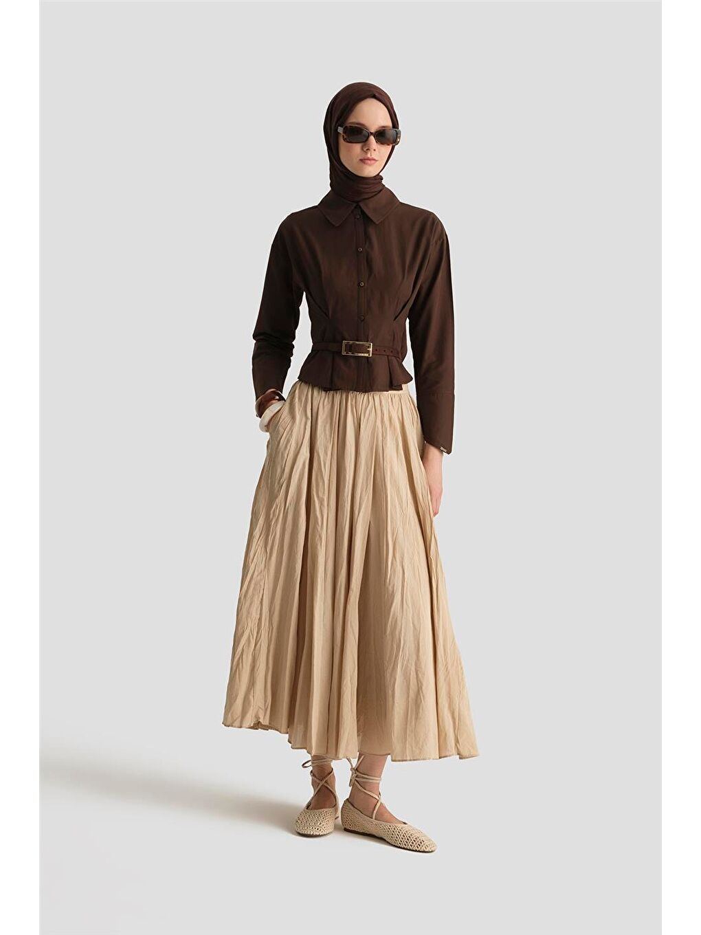 Kırışık Vual Etek 25Yd9180 Bej