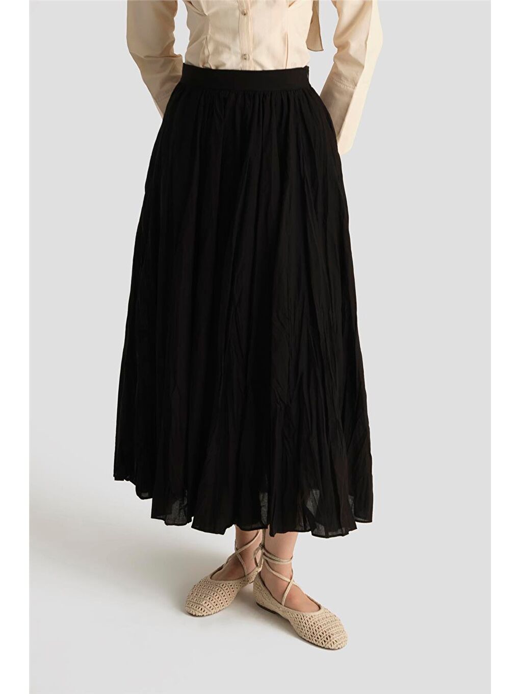 Kırışık Vual Etek 25Yd9180 Siyah-2