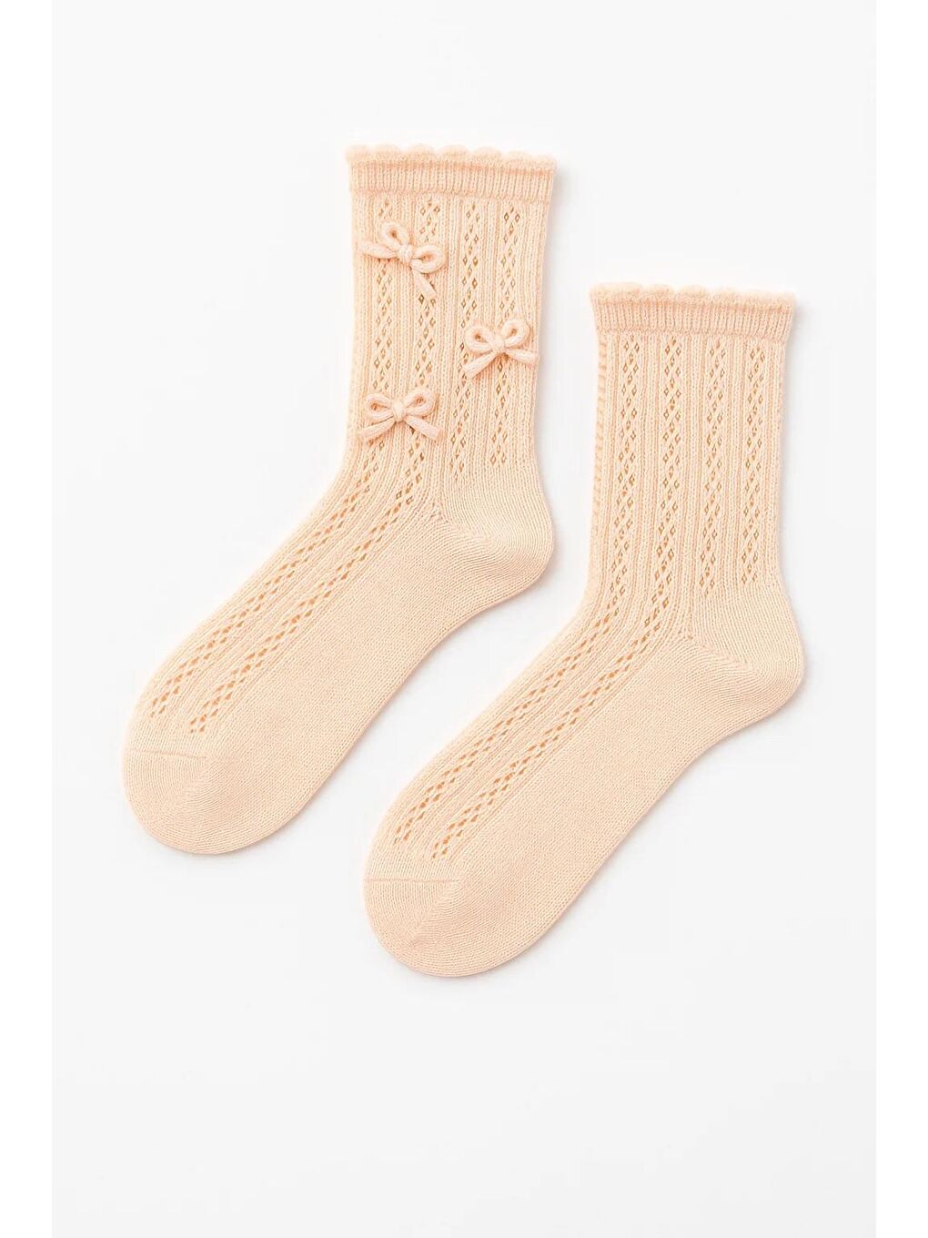 Kadın Örgü Fiyonklu Triko Çorap Ekru