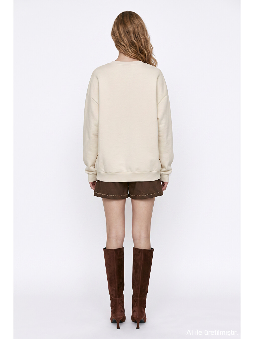 Chill Köpek Baskılı Oversize Sweatshirt Bej-4