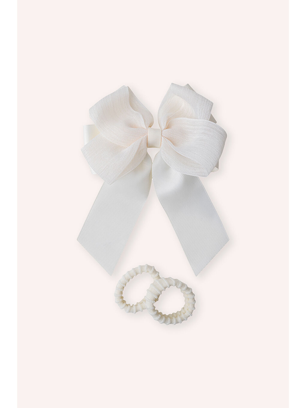 Kız Çocuk Kurdela Detaylı Ekru 3'lü Toka Seti