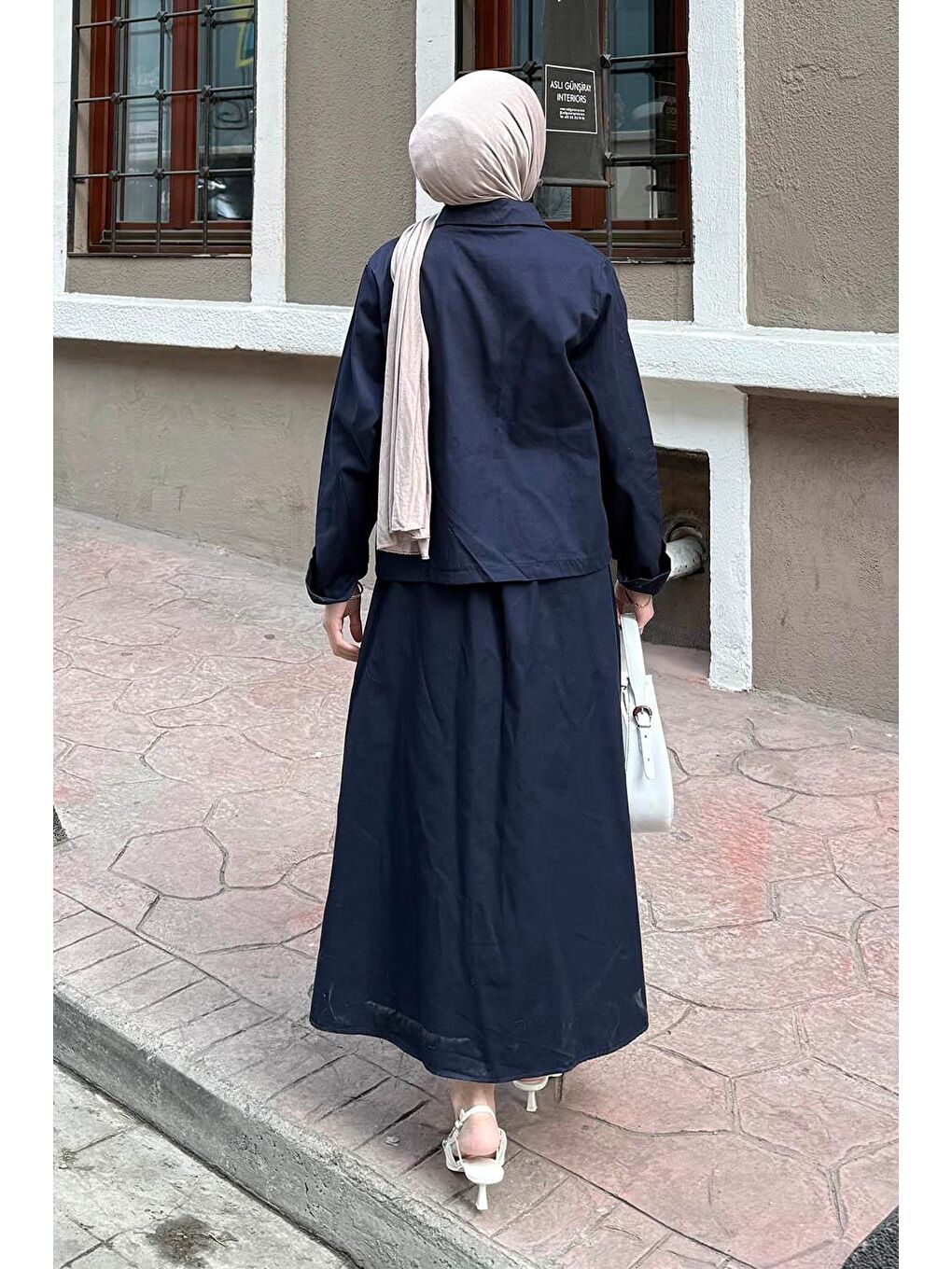Cep Detaylı İkili Etek Tesettür Takım Lacivert-3