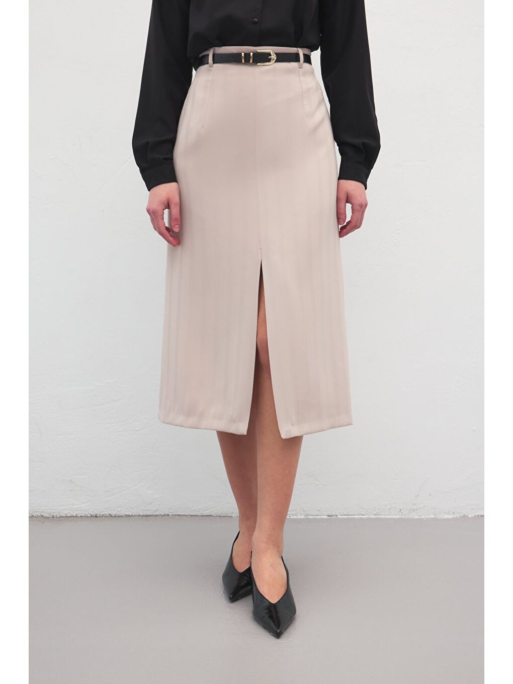 Anna Yırtmaçlı Etek - Bej-5