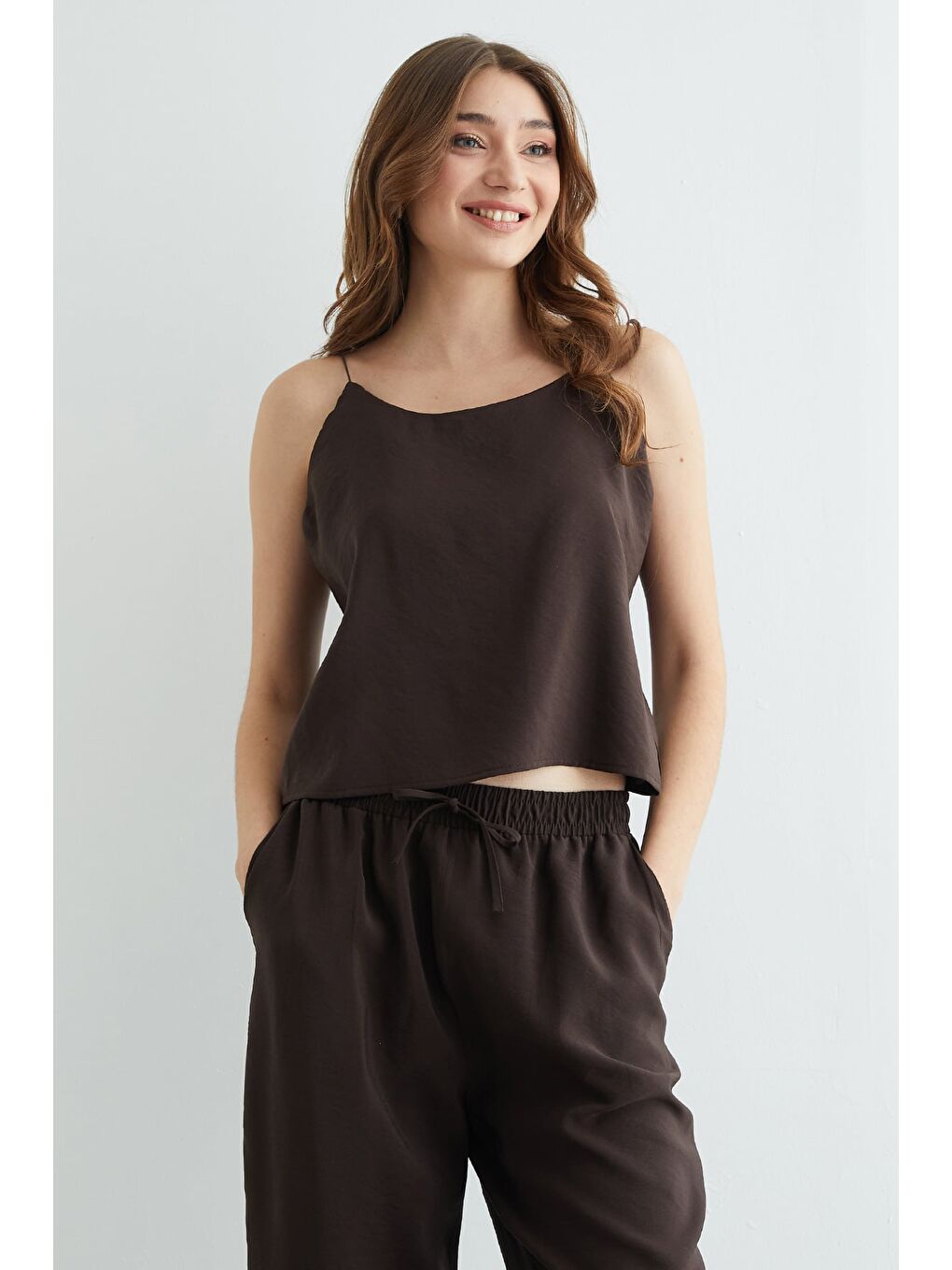 Kahverengi Basic İp Askılı Beli Lastikli 2 Li Takım-1