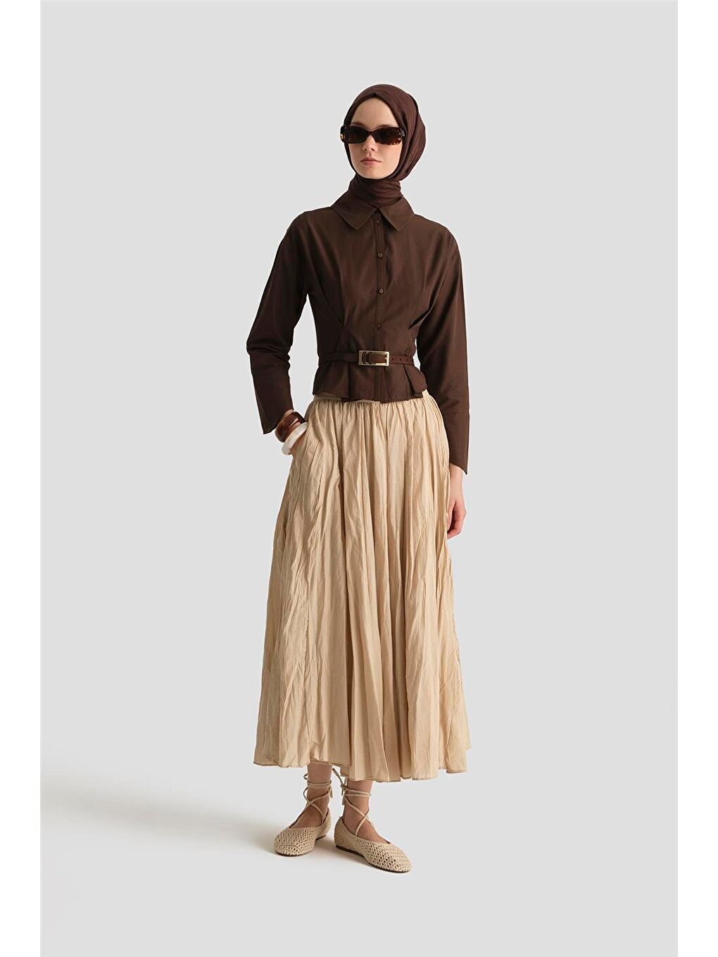 Kırışık Vual Etek 25Yd9180 Bej-2