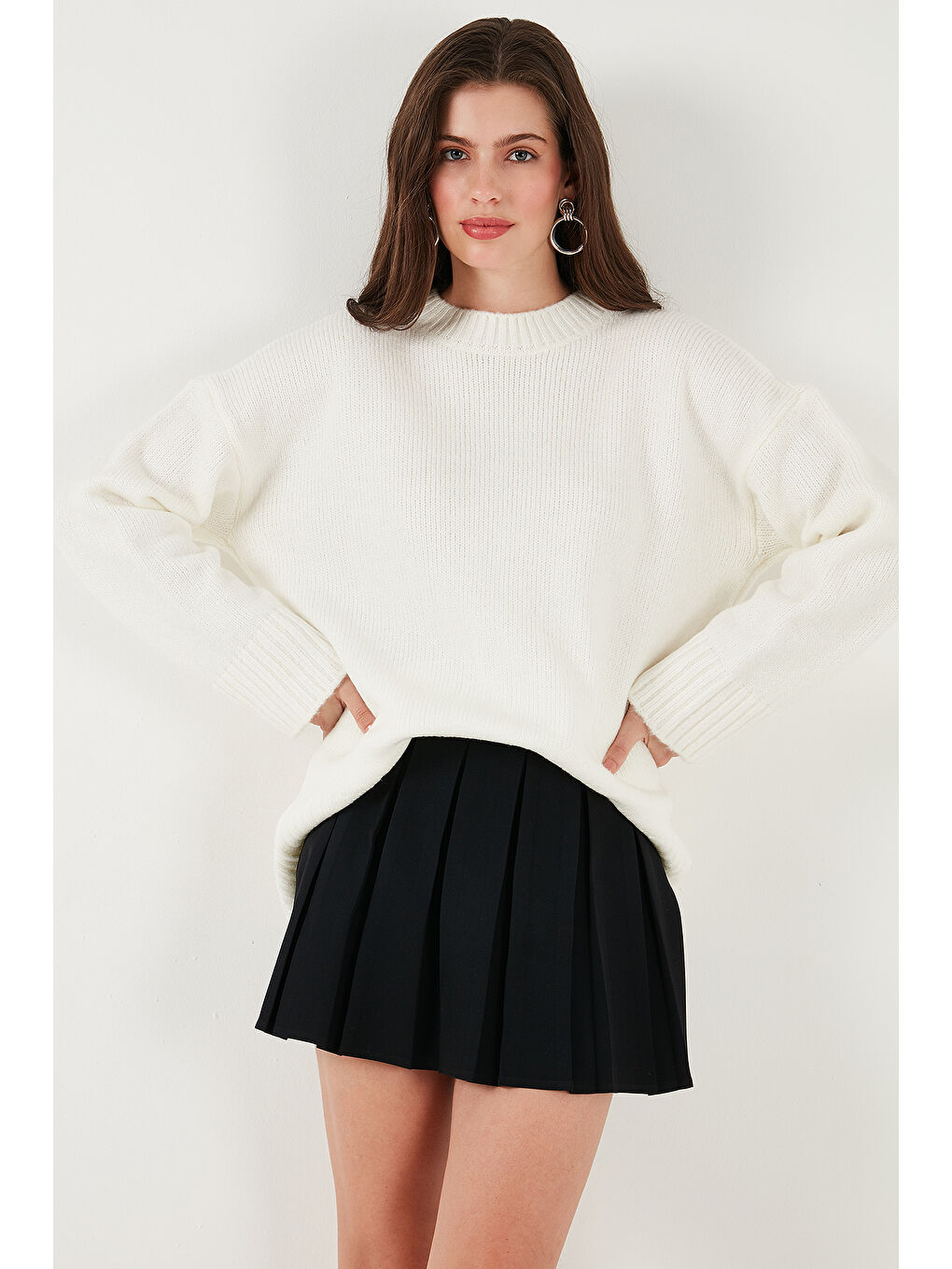 Ekru Regular Fit Bisiklet Yaka Basic Triko Kazak 4616213-2